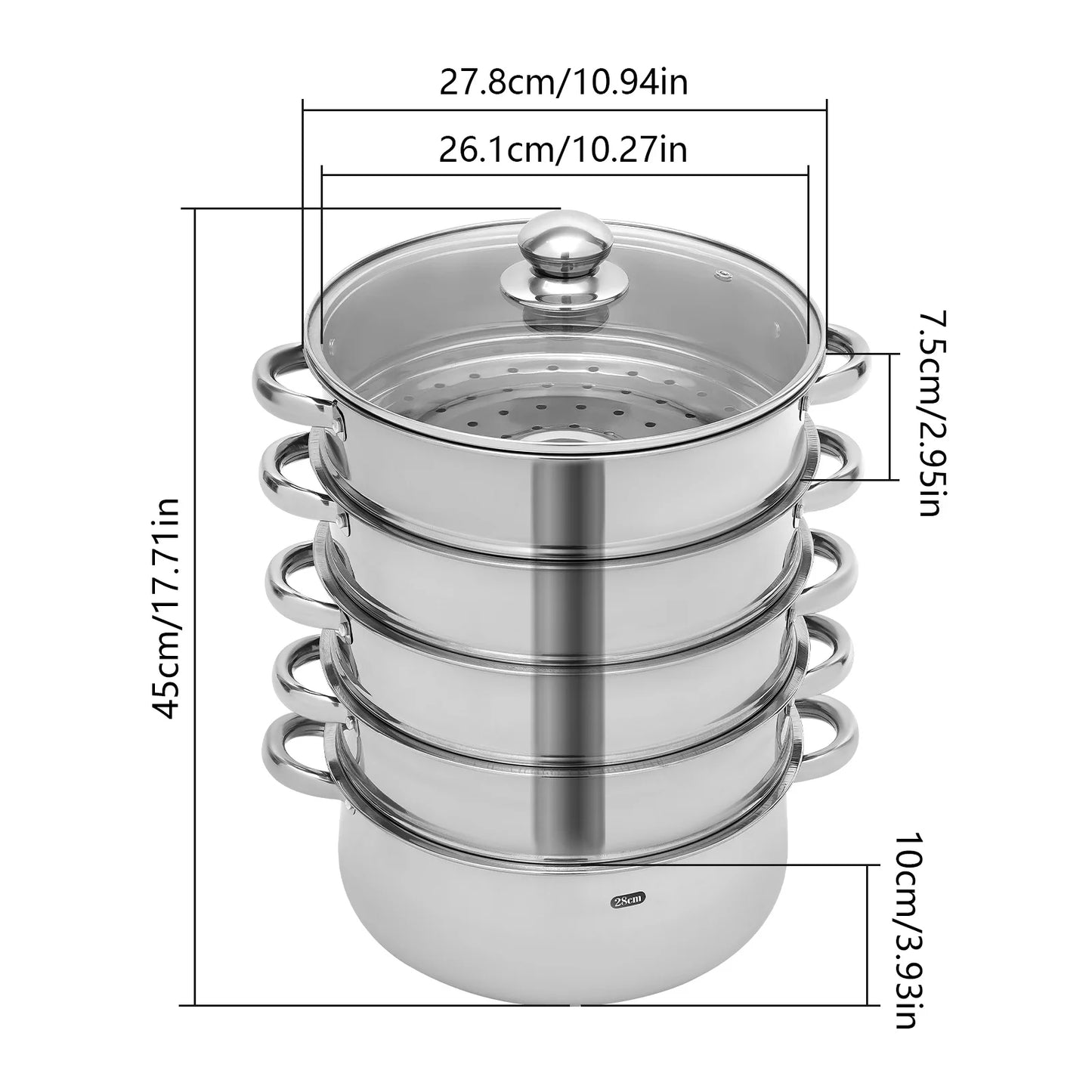 Multifunctional Stainless Steel Steamer 26cm/28cm/30cm 5-Tier Kitchen Cooking Steamer Durable And Easy-to-clean