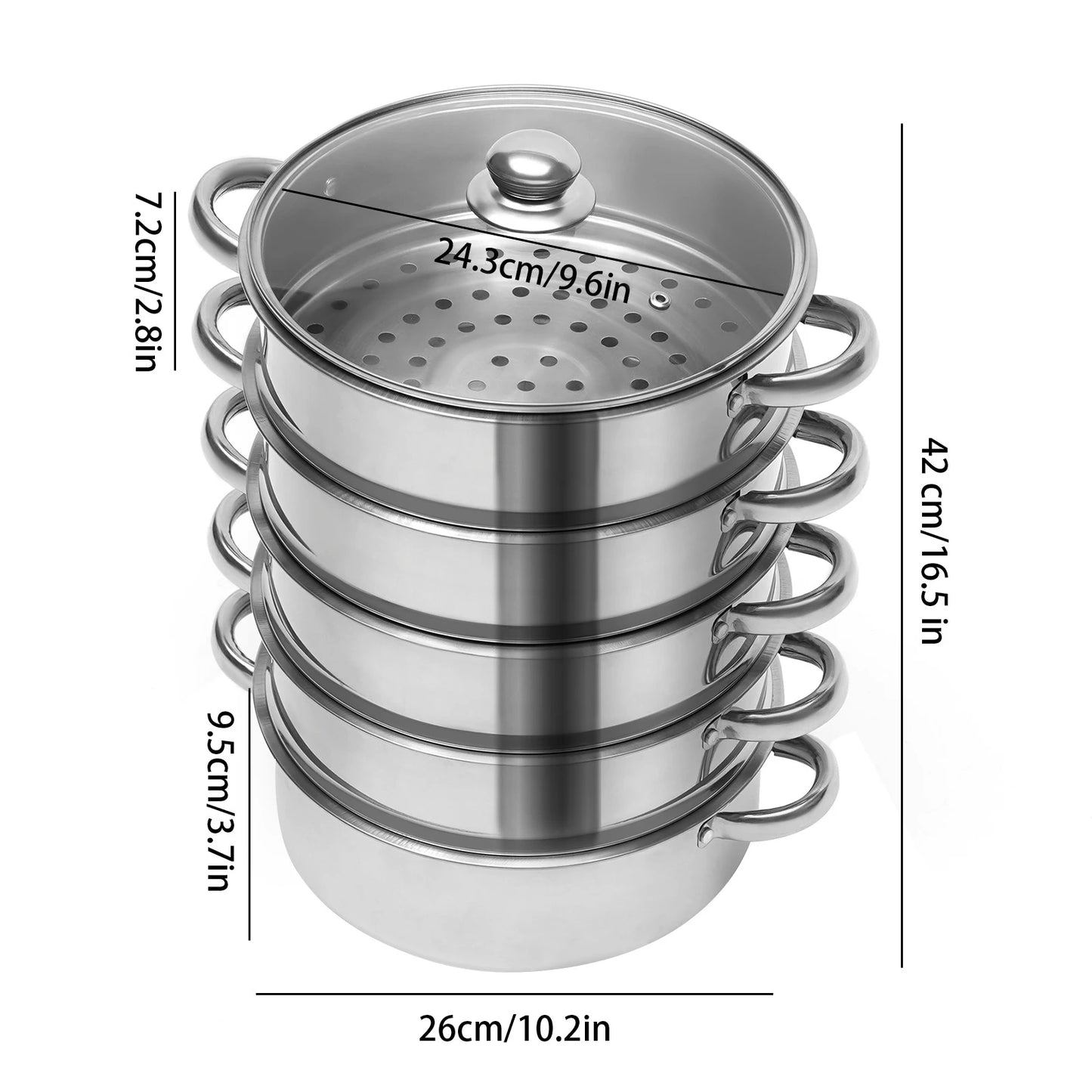 Multifunctional Stainless Steel Steamer 26cm/28cm/30cm 5-Tier Kitchen Cooking Steamer Durable And Easy-to-clean
