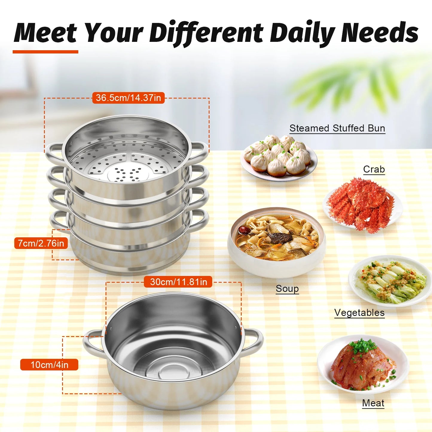 Multifunctional Stainless Steel Steamer 26cm/28cm/30cm 5-Tier Kitchen Cooking Steamer Durable And Easy-to-clean